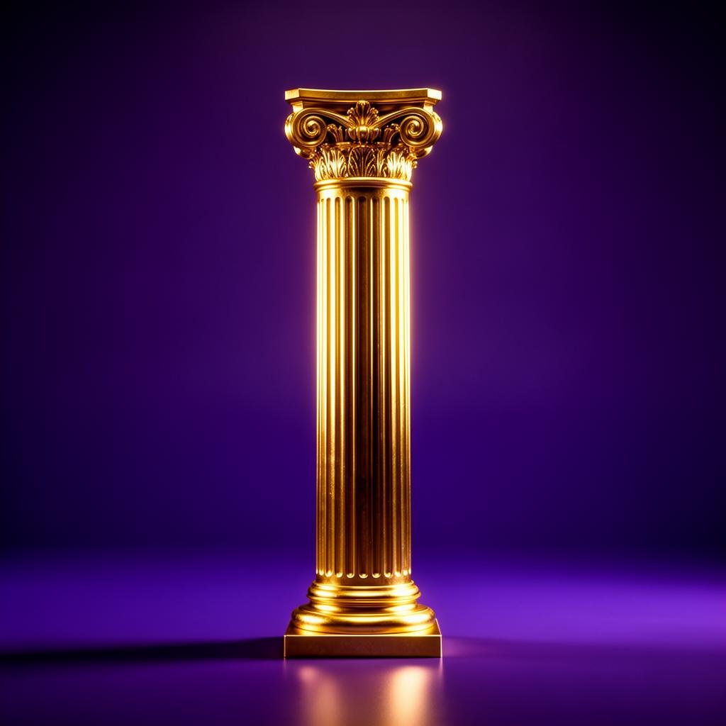 A gold classical pillar on indigo ground